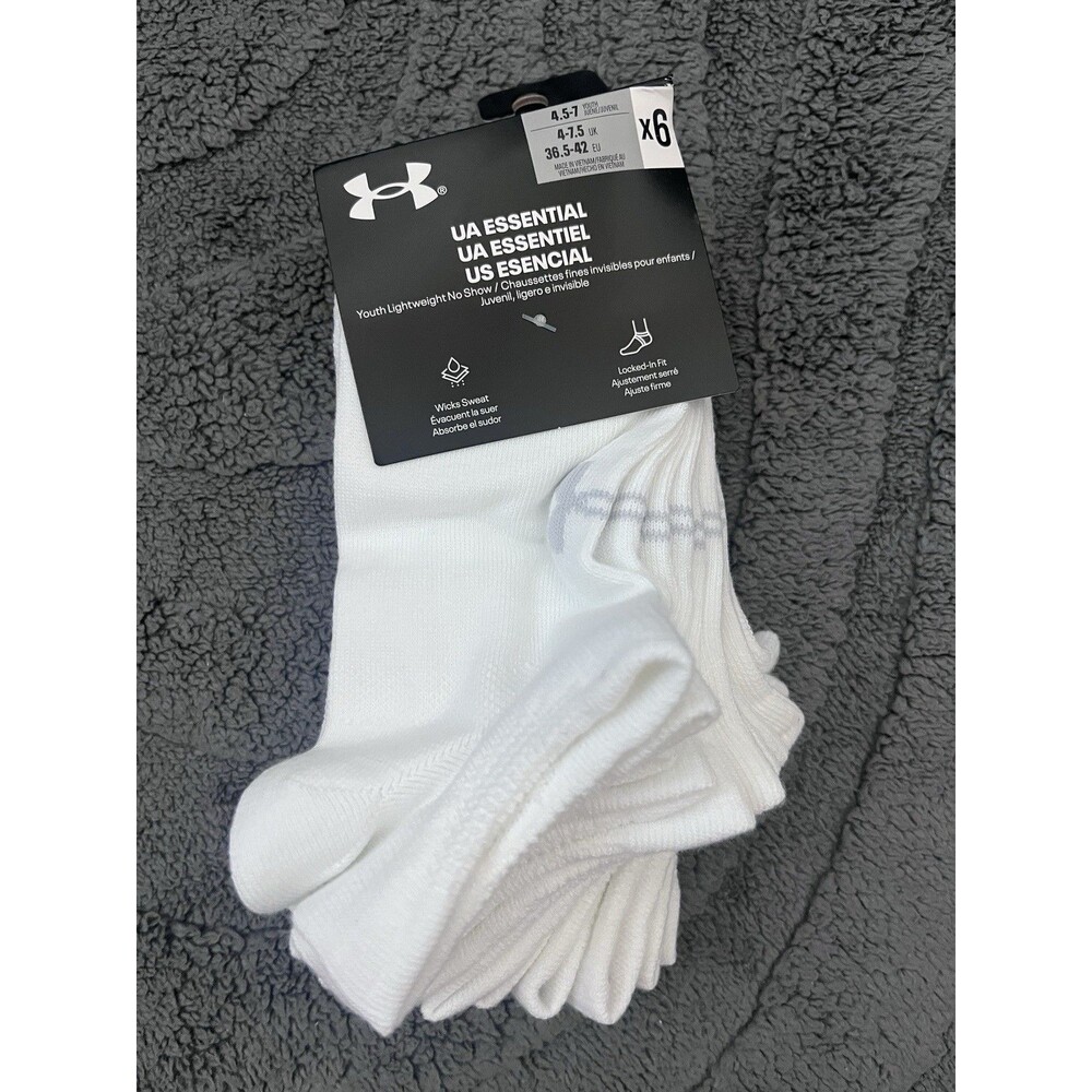 New 6 Pack Under Armour Youth No Show Socks Size 4.5-7